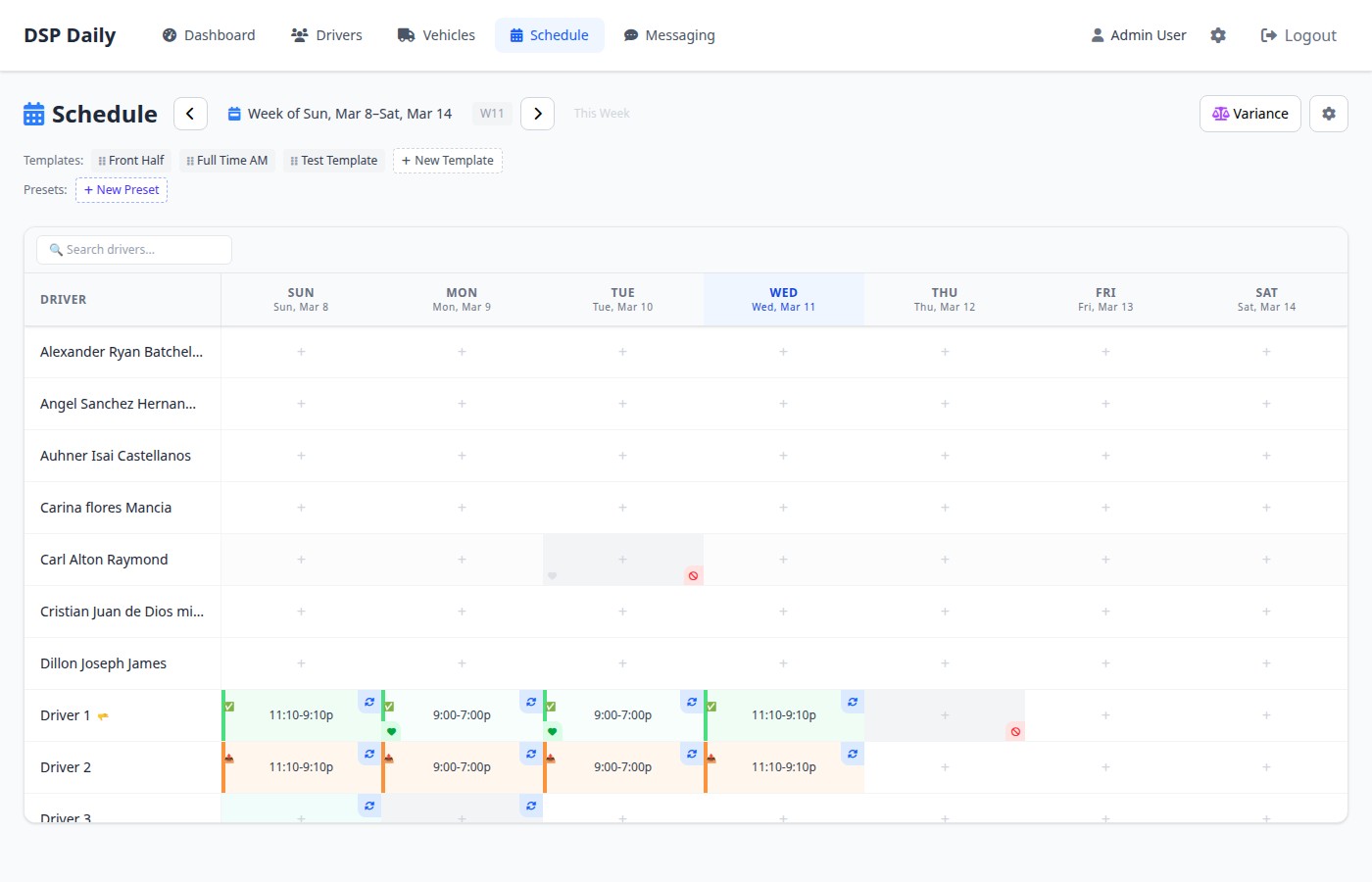 DailyDSP Weekly Schedule & Variance Tracking